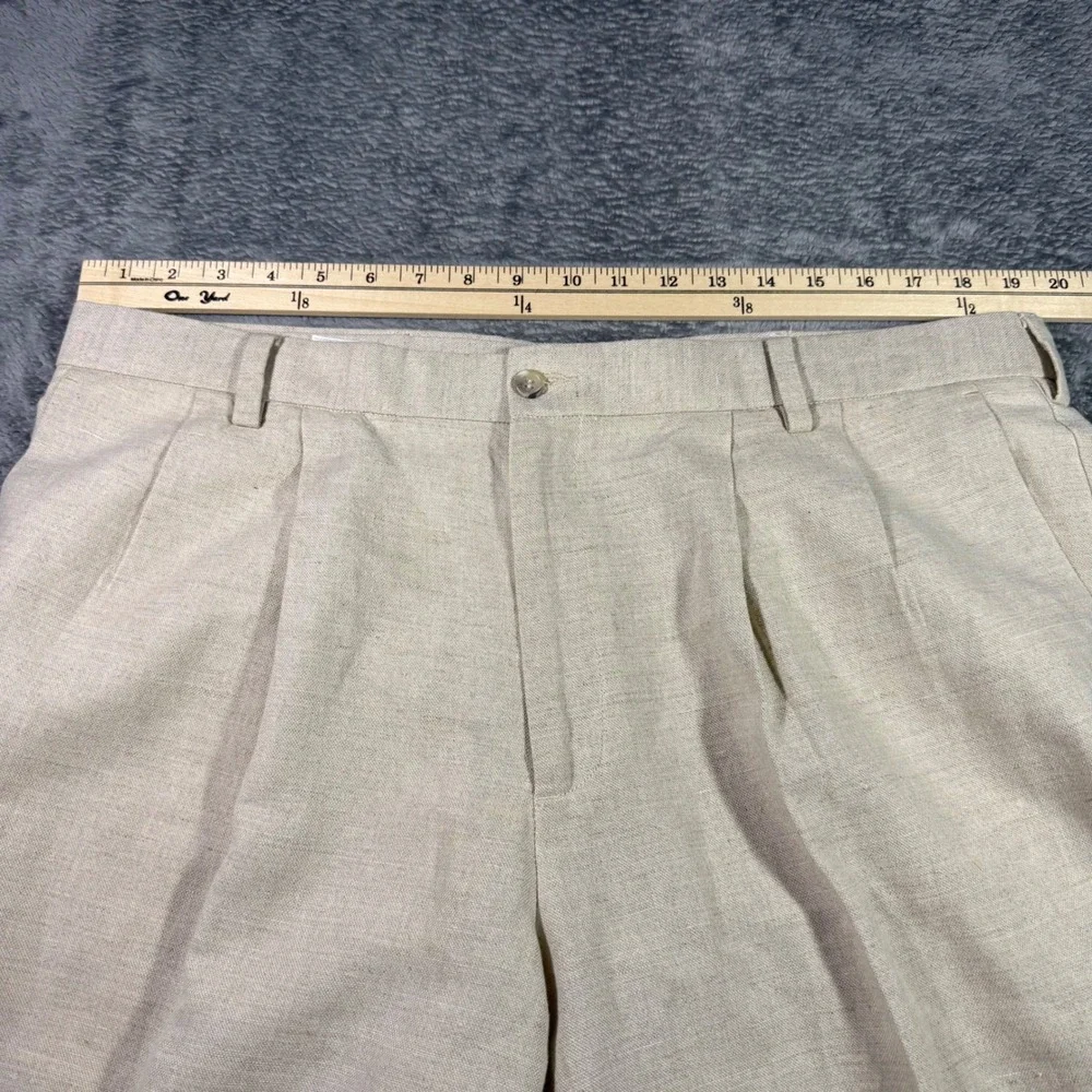 Dockers Mens 42x30 Linen Cotton Pleated Relaxed Fit Cuffed Pants Beige Oatmeal